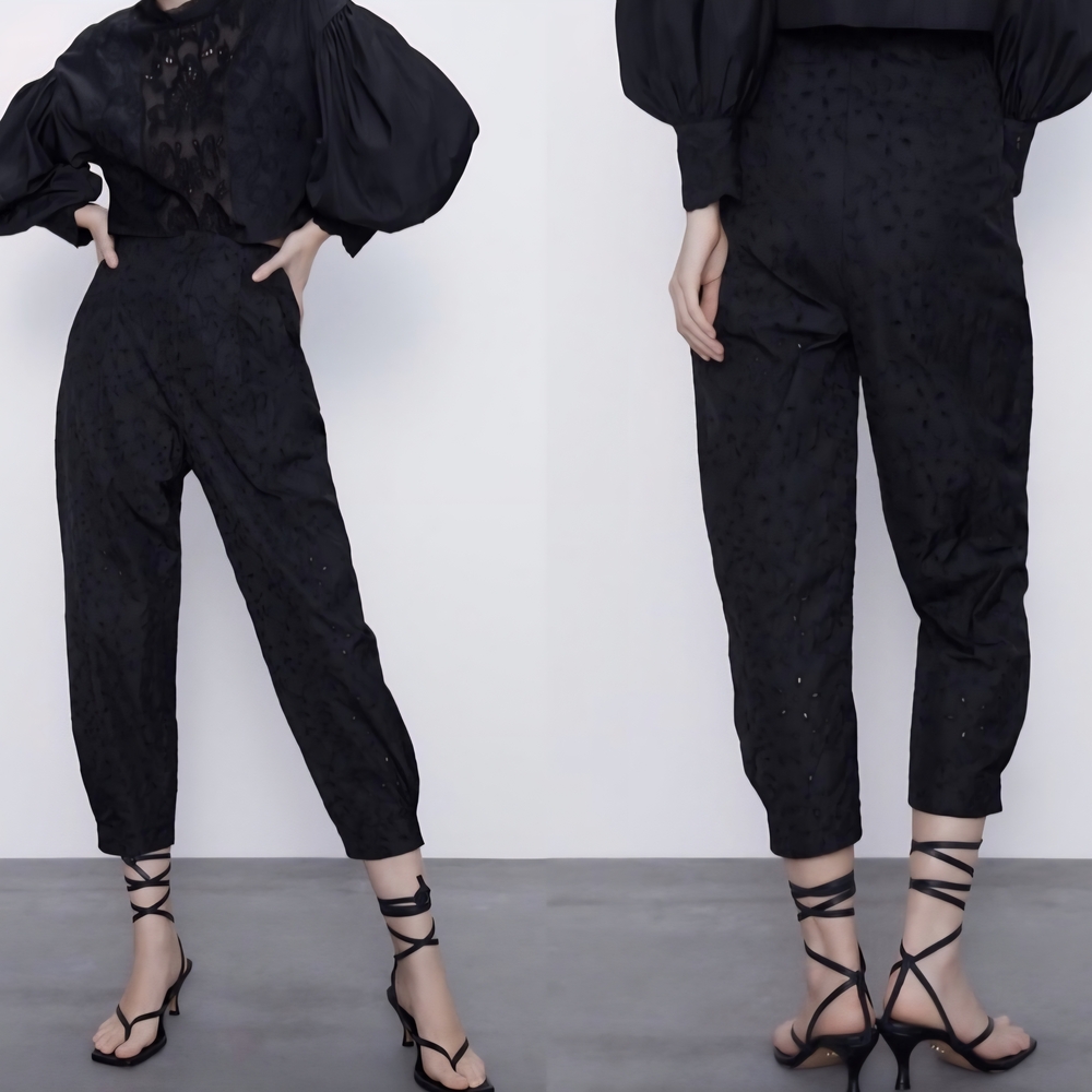 Zara Darted Top Size M And Cropped Ankle Pants High-Waisted Pants Size L SET